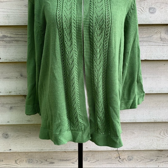 True Vintage 70s Green Peter Pan Collar 3/4 Sleeve Baby Doll Cardigan Sweater - Picture 8 of 16